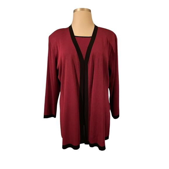 Misook Size 2X Wine Knit‎ Twin Set With Black Trim - Picture 2 of 6